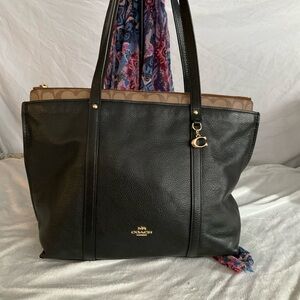 Coach May Black and Brown Leather and signature canvas detail Tote Bag